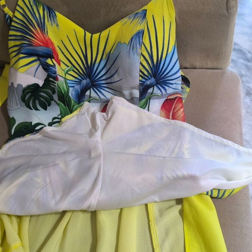 Yellow Skort Jumpsuit Small Tropical Print Like New