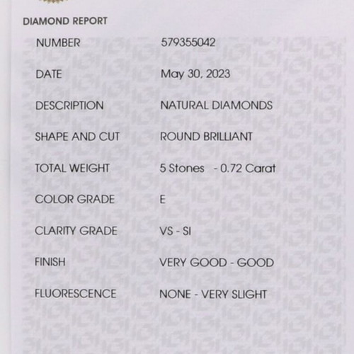 Diamonds 5 pcs 0.72ct natural E color, IGI certified
