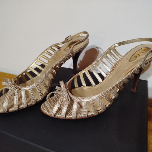 Etre shoes sandals used, beige snake pattern, size 40, 8cm heel
