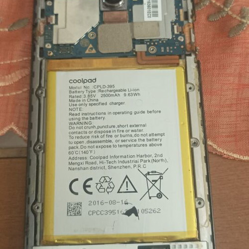 Coolpad TipTop Pro2 used, non-functional with broken screen and missing back cover for parts