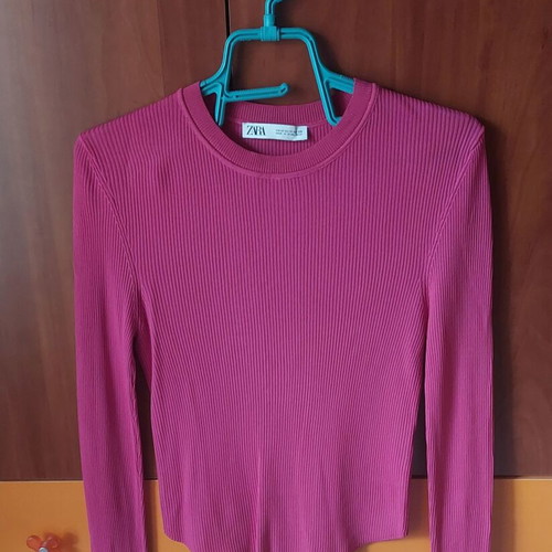 Zara Ribbed Long Sleeve Top Fuchsia Size M Like New