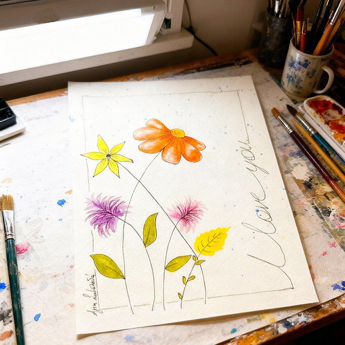 Watercolor painting new 15.5x20.5 cm handmade