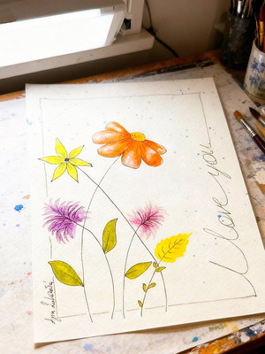 Watercolor painting new 15.5x20.5 cm handmade