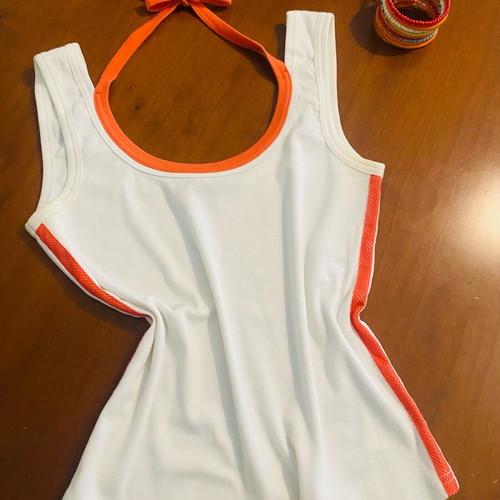Marccain sport top like new, white with coral stripes