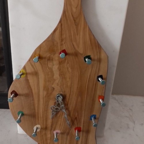 Olive wood clock handmade, few tabletop and wall-mounted