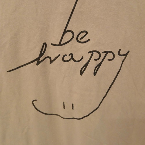Beige crop top t-shirt "be happy" with ruffled sleeves