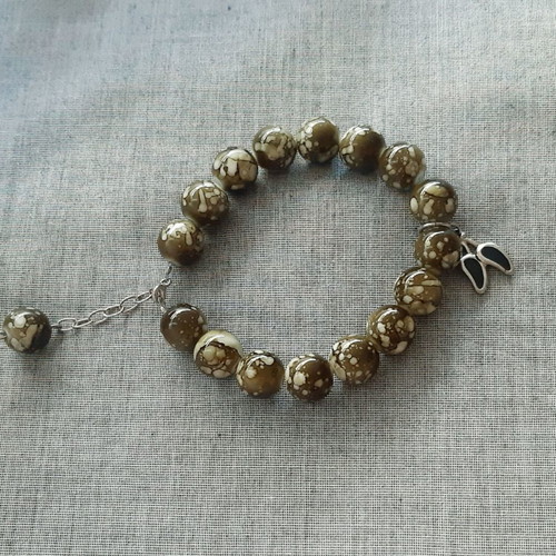 Suzi Bracelet green olive beads with silver 925, handmade, new