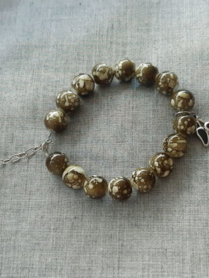 Suzi Bracelet green olive beads with silver 925, handmade, new