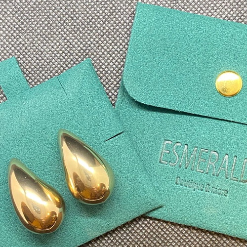Gold teardrop earrings large size new with case