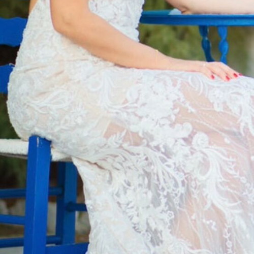Nicole wedding dress, fitted mermaid lace gown with long train