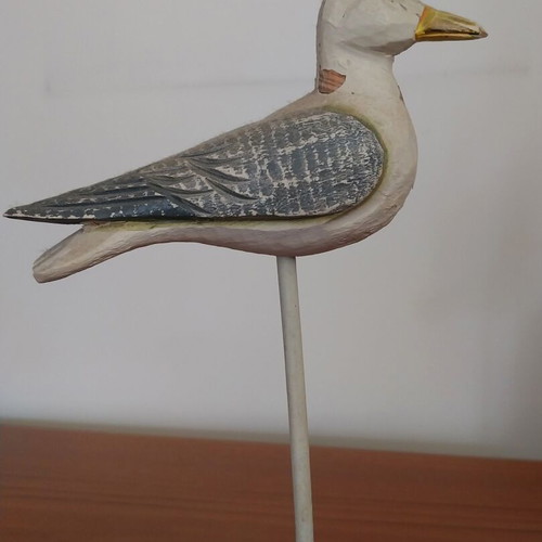 Set of 2 Decorative Wooden Seagulls on Base used, rustic shabby chic style