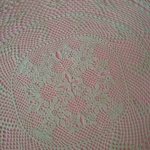 Small crochet round tablecloth beige, new, 59 cm diameter