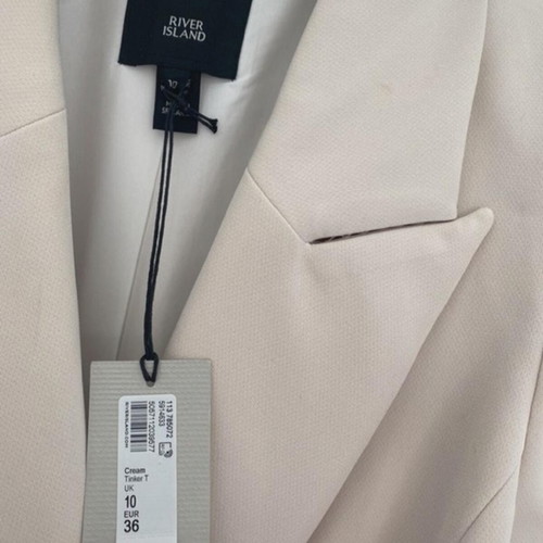 River Island Beige Double-Breasted Blazer New, Size 36/S