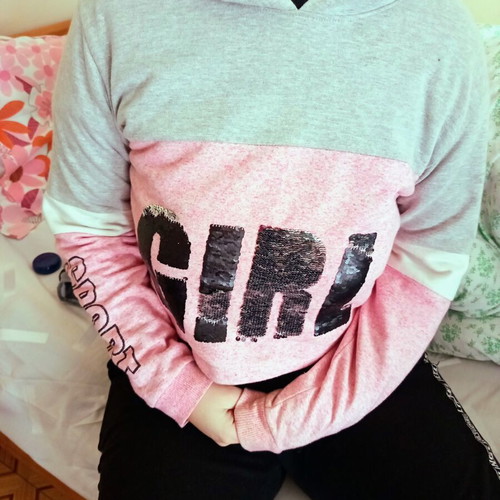 New College girls' sweatshirt used, grey and pink, size 16