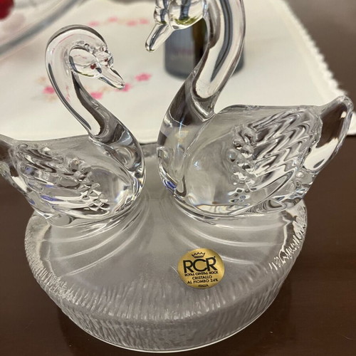Crystal decorative figure swans RCR Italy like new