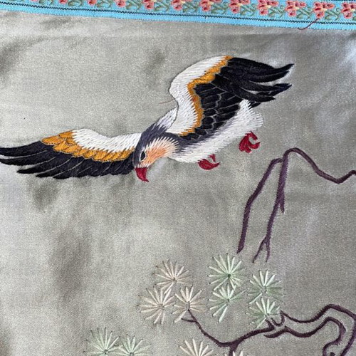 Silk table linen with eagle embroidery vintage