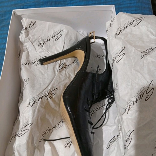 Sante pumps new, size 39, black leather, 10 cm heel with laces