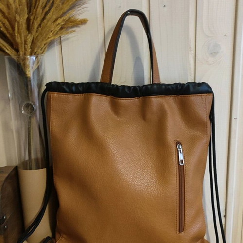Backpack leather pouch like new, tan, backpack style