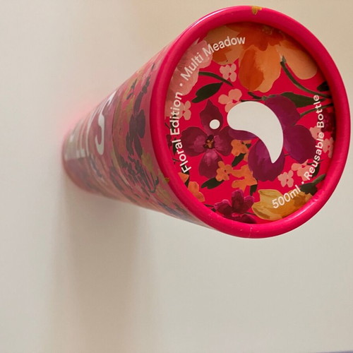Empty cylinder box like new, floral fuchsia design