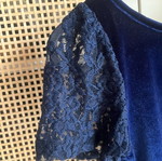 Chatton Velvet Bodysuit Blue New, Open Back with Lace Sleeves