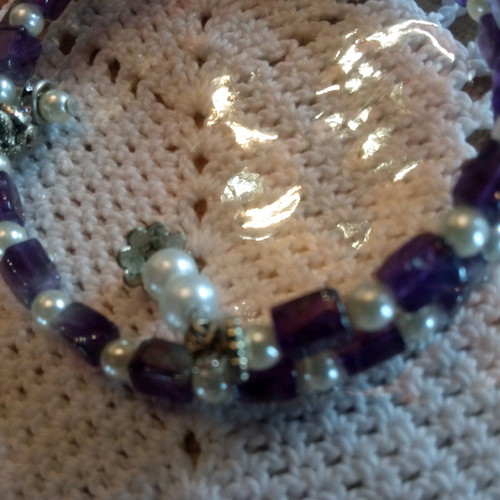 Handmade bracelet in dark aqua purple new with semi-precious beads