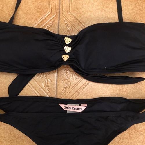 Juicy Couture Miss Divine Hearts Button Bikini like new, black