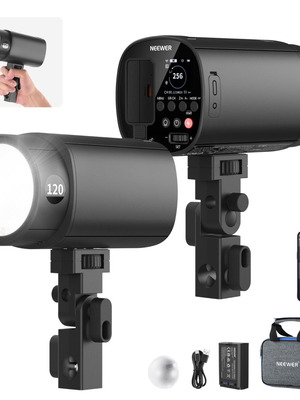 Neewer Q120 wireless strobe flash with accessories and carrying bag