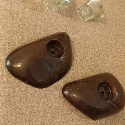 Handmade wooden candlesticks set of 2, rosewood varnished