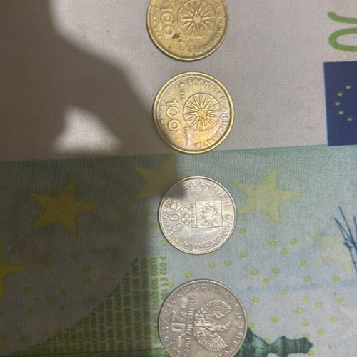 Set of four used coins, drachmas 1967-2004