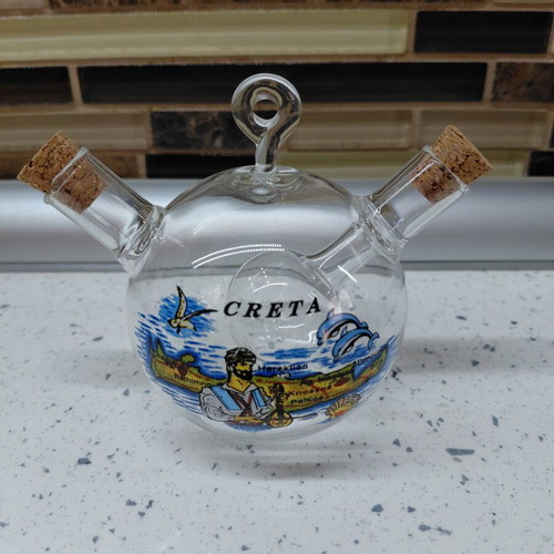 Glass Bottle 2-in-1 for Oil and Vinegar with Crete Map Design new