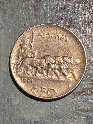 50 Centesimi 1921 coin like new, Italy Vittorio Emanuele III