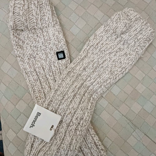 Bench knitted arm warmers new, beige with thumb holes
