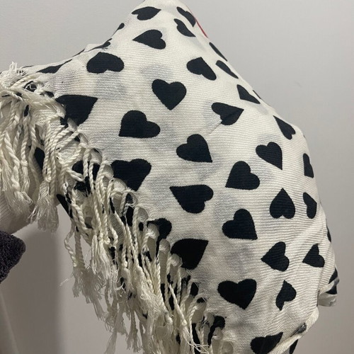 Scarf like new with cat print, white and red