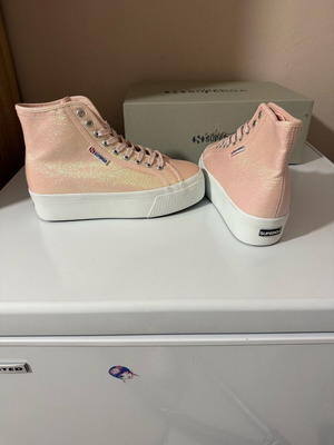 Superga flatform double-layer sneakers size 39 pink glitter new