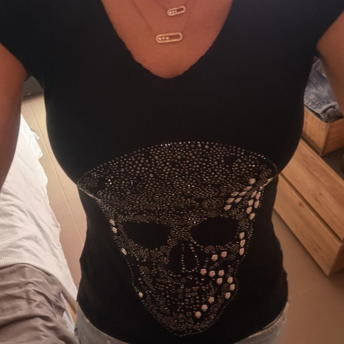 Philipp Plein Black T-Shirt Size S with Skull Strass Like New