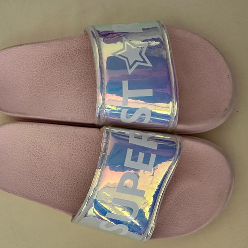 Super Star flip flops size 31 like new, pink and silver