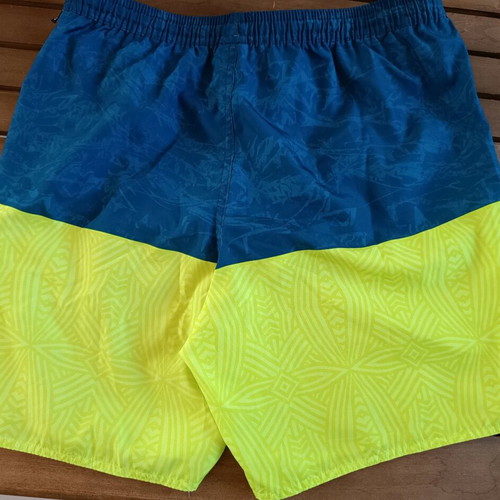 Decathlon Boys' Swim Bermuda Shorts used, blue and yellow