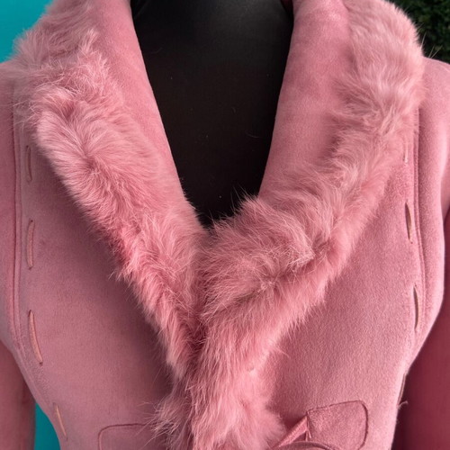 Pink Suede Coat with Real Fur Like New