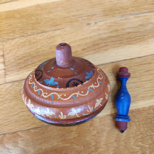 Wooden spinning top large used, handmade, heavy