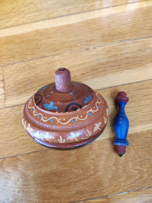 Wooden spinning top large used, handmade, heavy