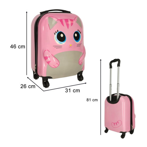 Lightweight pink children's cat suitcase trolley