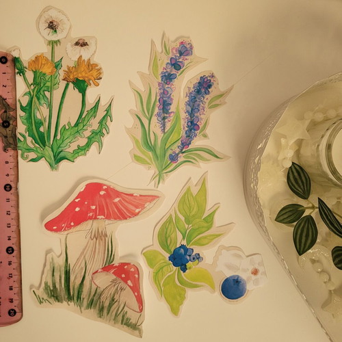 Handmade plant and flower stickers new, four designs