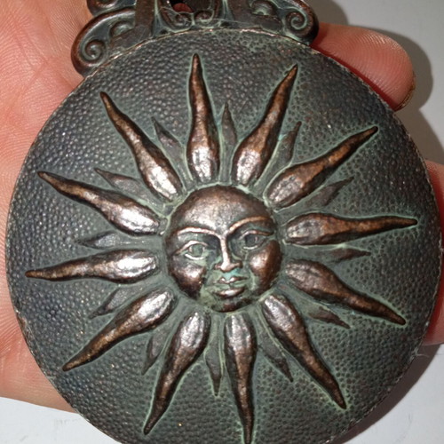 Vintage bronze Med Sun Lines paper clip with Aphrodite figure