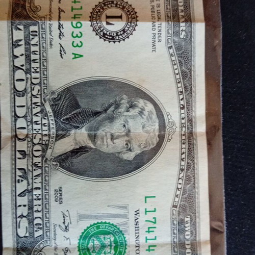 USA 1 and 2 dollar banknotes