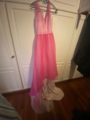 Evening dress used, very long pink and white with train, size S