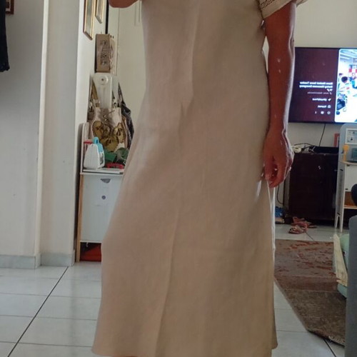 Linen women's dress XL, beige