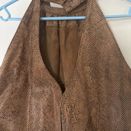 Vintage Aslanis long leather dress with fringes like new, brown XL/XXL