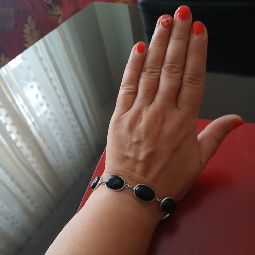 Silver 925 bracelet with obsidian for many sizes like new