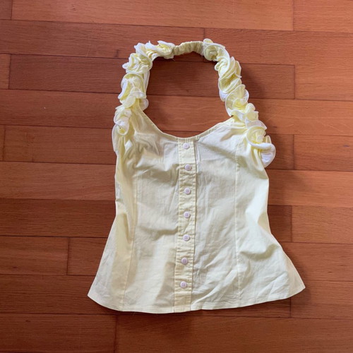 Anonima blouse size S yellow backless new cotton with ruffles