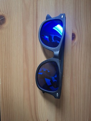 Beach Force Polarized Sunglasses like new, black frame, blue mirror lenses